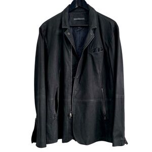 John Varvatos Waxed Goat Suede Leather Asymmetric Jacket Size 52 Men Black